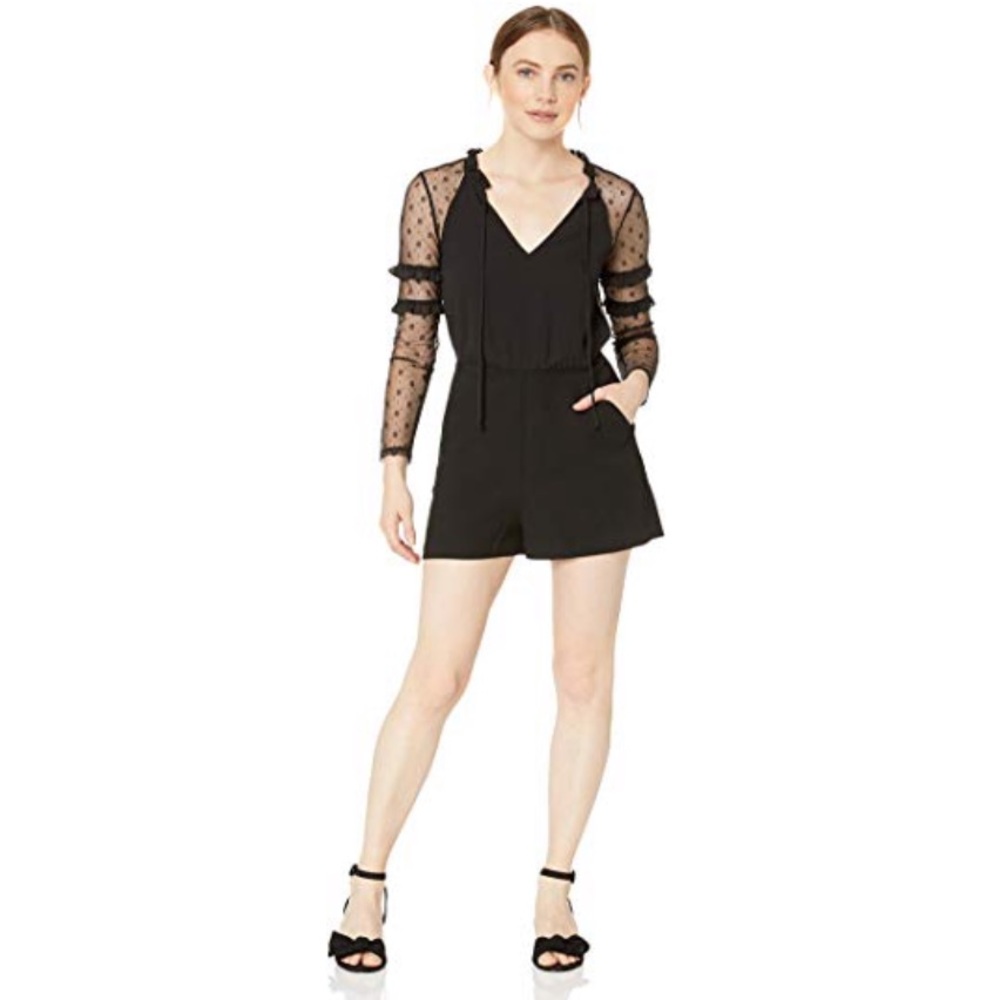 BCBGeneration Tie Neck Ruffle Sleeve Romper